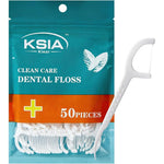KSIA Klear Dental Floss Picks front view of the fifty count resealable travel pouch showcasing authentic oral care packaging.