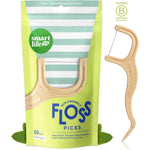 SmartLifeco Eco Friendly Dental Floss Picks 50 count front packaging view showing sustainable straw wheat design