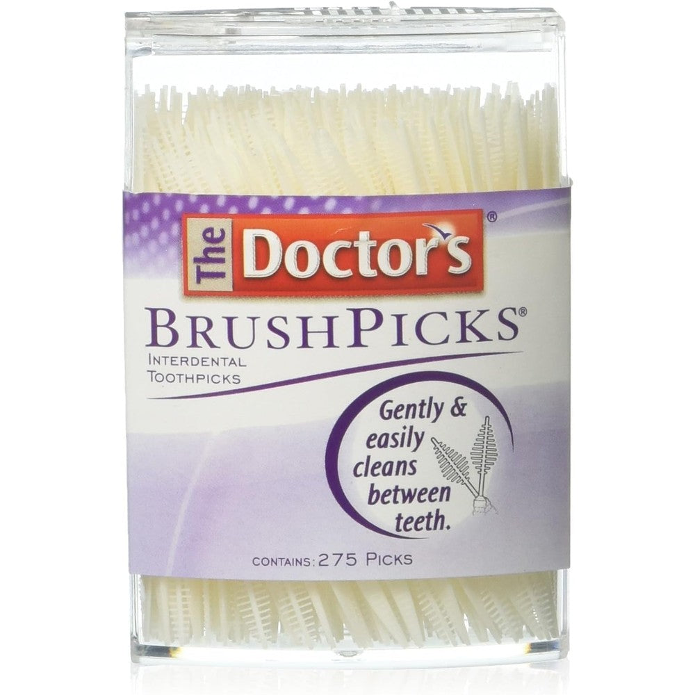 The Doctor's BrushPicks 275 count pack front view for interdental cleaning.
