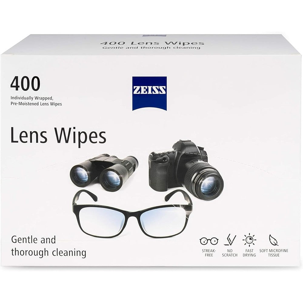 ZEISS Pre-Moistened Alcohol Wipes front view of the 400 count box packaging