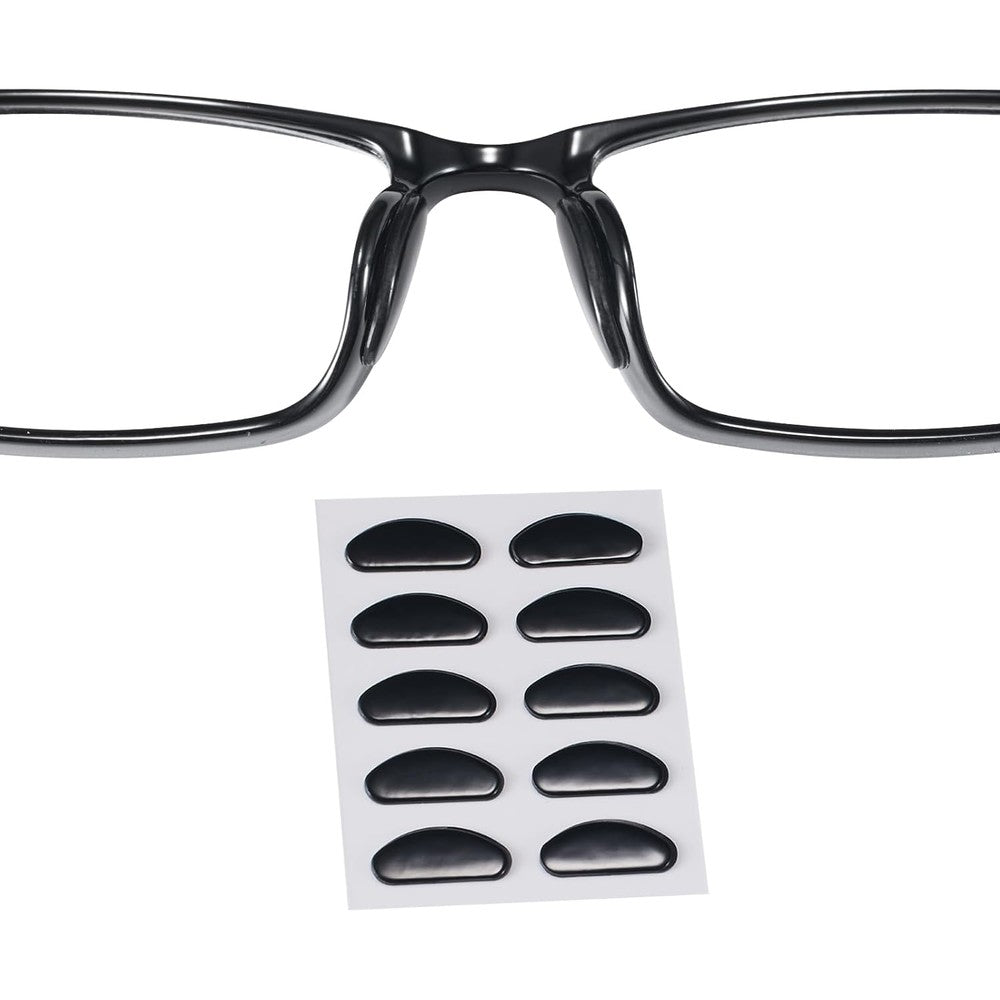 Gdnmpat eyeglass nose pads front view showing 5 pairs of black silicone pieces