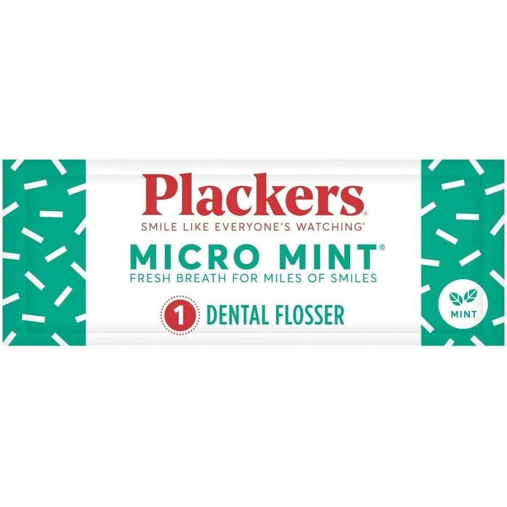 Plackers Micro Mint Dental Floss Picks 500 count retail box front view showing green packaging.