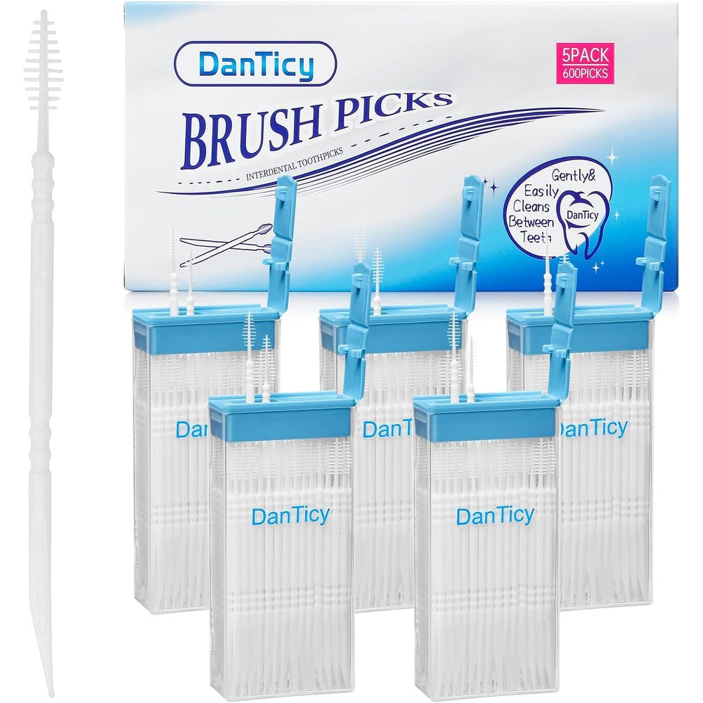 DanTicy Brushpicks Interdental Toothpicks front view showing the 5-pack packaging