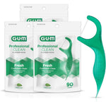 GUM Professional Clean Floss Picks front view of 90 count pack showing mint flavor logo.