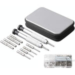 iGeyzoe precision screwdriver set front view showing the zippered silver storage case and organized micro tool components.