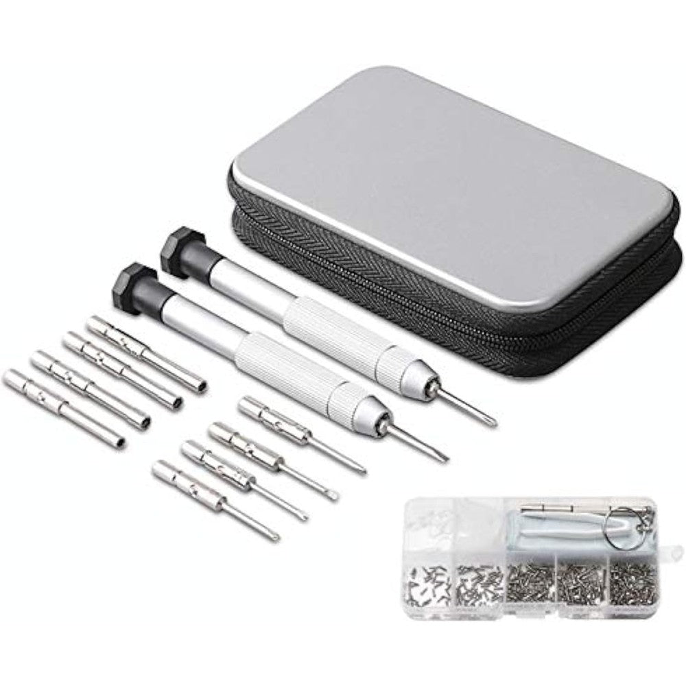 iGeyzoe precision screwdriver set front view showing the zippered silver storage case and organized micro tool components.