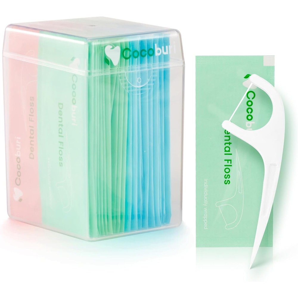 COCOBURI individually wrapped dental floss picks front packaging view for premium oral care