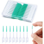 Yeersuo 220 Pieces Dental Floss Picks front view showing the green silicone interdental brushes neatly arranged inside the clear plastic storage case.
