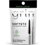 Grin Softstx charcoal infused dental picks front packaging view on premium store display