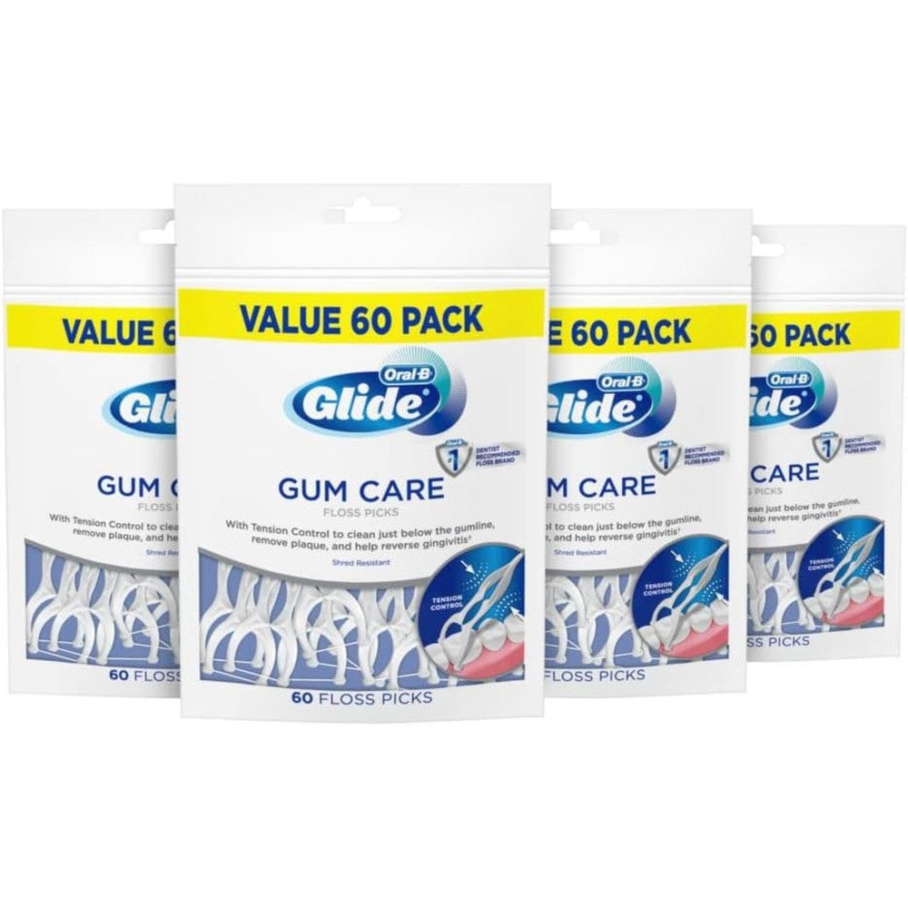 Oral-B Glide Gum Care Dental Floss Picks pack of four for long-term oral hygiene