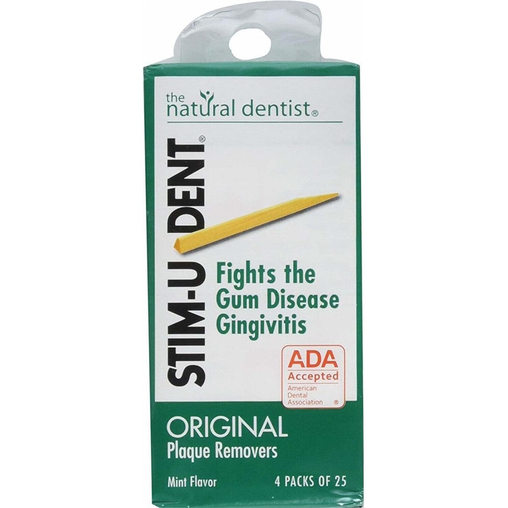 Stim-U-Dent Plaque Removers Mint Flavor front view packaging for interdental cleaning.