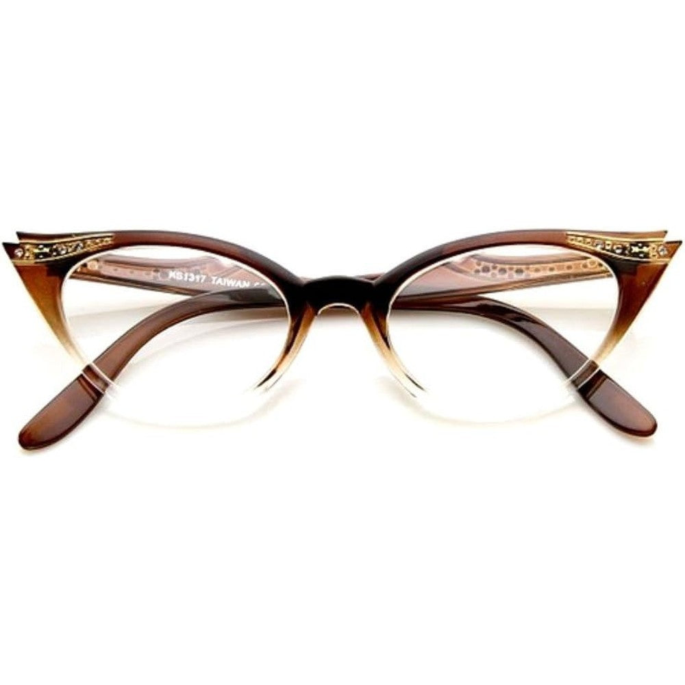 AStyles vintage 80s inspired brown fade cat eye glasses with rhinestone detailing