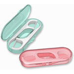Setaria Viridis travel dental floss dispenser case showing front view of pink and green portable containers