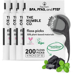 The Humble Co Plant Based Dental Floss Picks Charcoal 200 Count front package view showing four eco-friendly bags