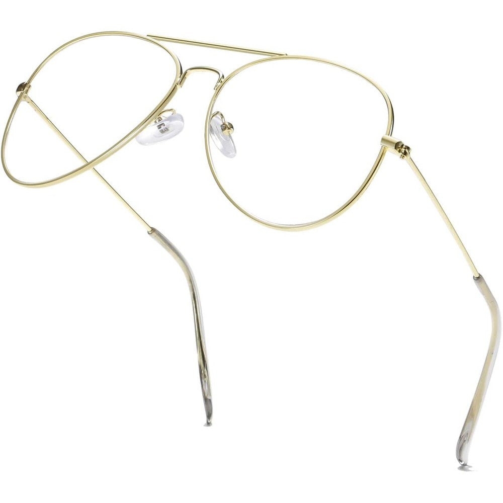 Aisswzber clear aviator glasses front view classic gold metal frame
