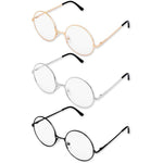 Play Bling round clear lens glasses set of three gold silver and black.