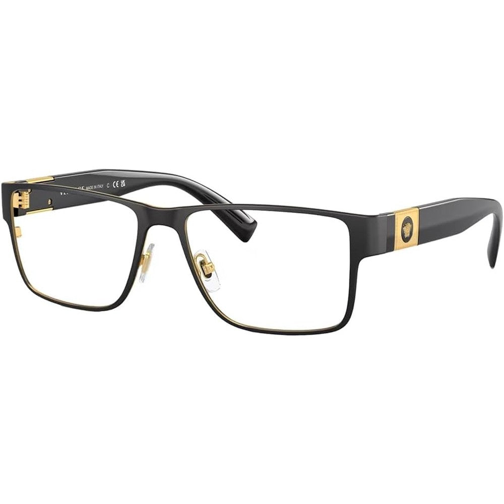 Versace VE 1274 1436 Matte Black Gold Rectangle Eyeglasses front view