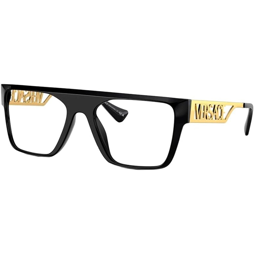 Versace VE 3326U GB1 black and gold rectangular eyeglasses front view