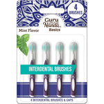 GuruNanda Interdental Brushes 4 pack front view showcasing flexible floss picks with protective caps