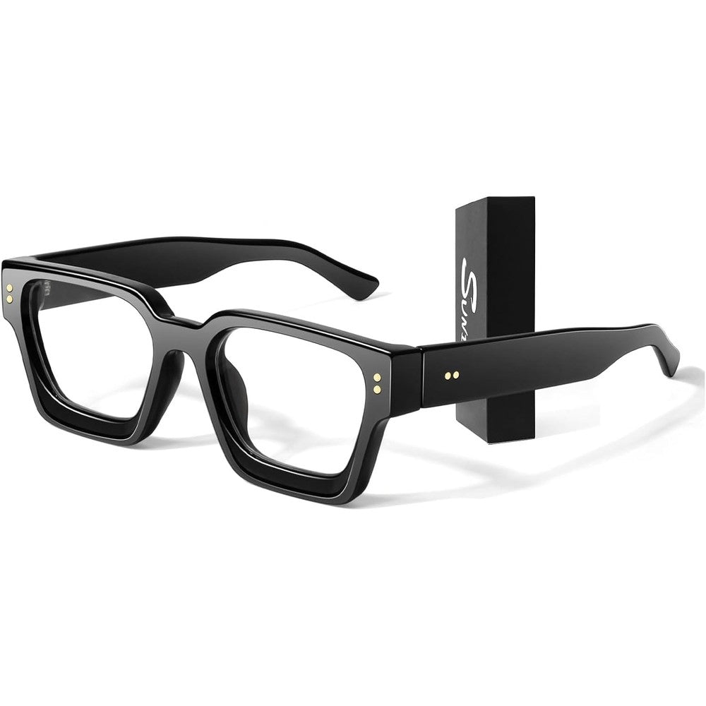 Sunier oversized thick square glasses front view with clear lenses