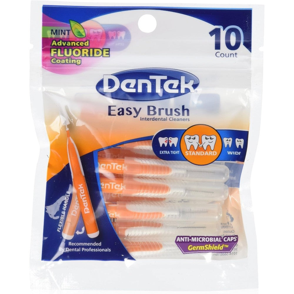 DenTek Easy Brush Interdental Cleaners front view of 10 count packaging.