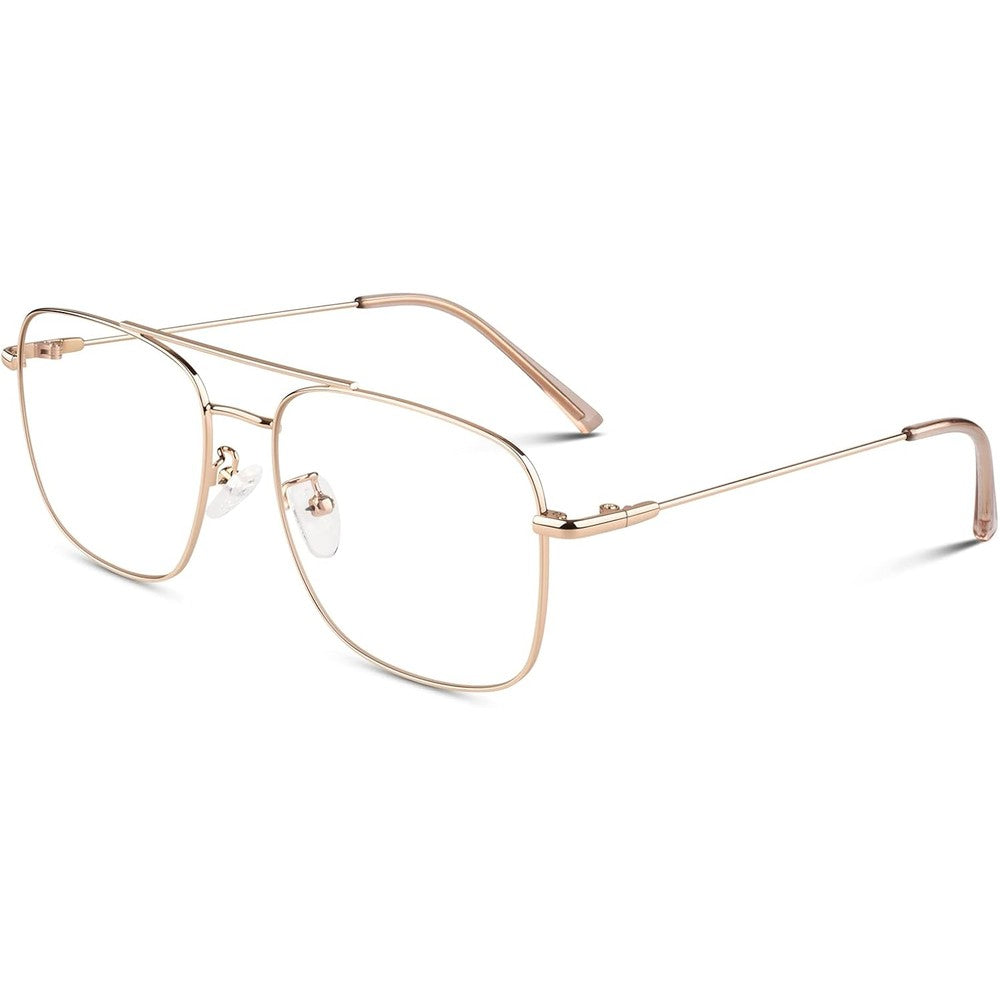 LINVO Fake Glasses Non-Prescription Clear Lens Metal Pilot Frame Front View