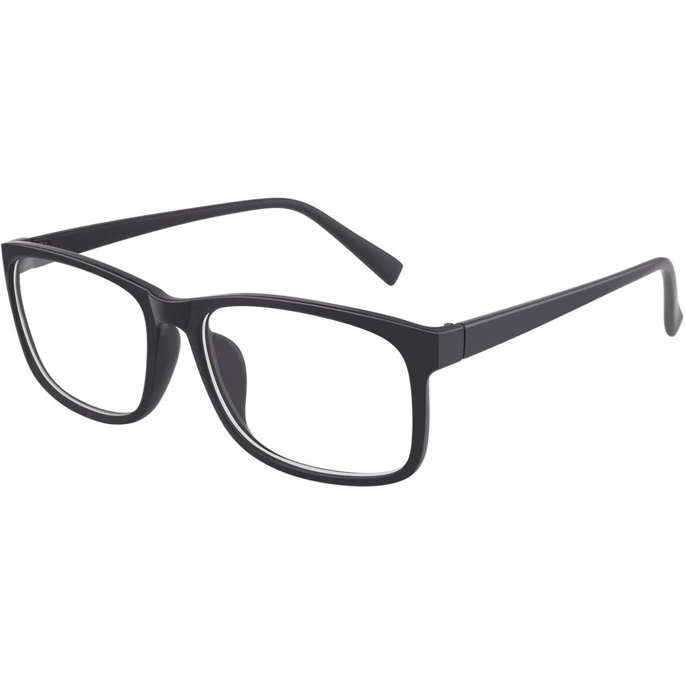 GQUEEN Matte Black Rectangular Non Prescription Glasses front view
