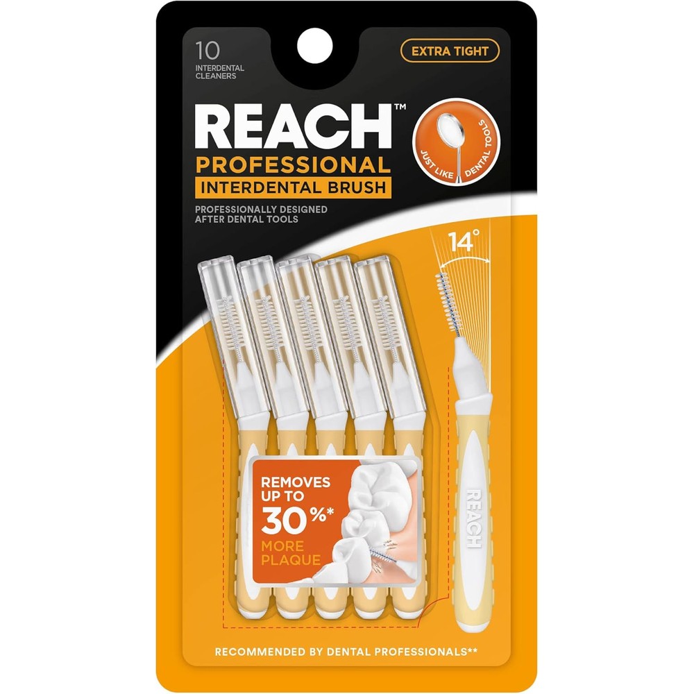 Reach interdental brush cleaners extra tight 0.7mm front packaging view showing 10 count pack
