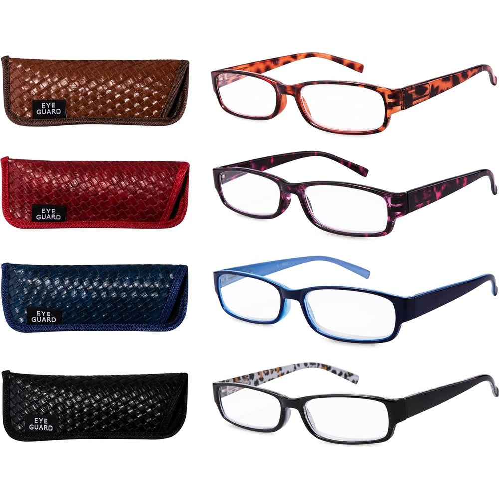Eyeguard readers 4 pack women's glasses front view showing colorful patterned frames