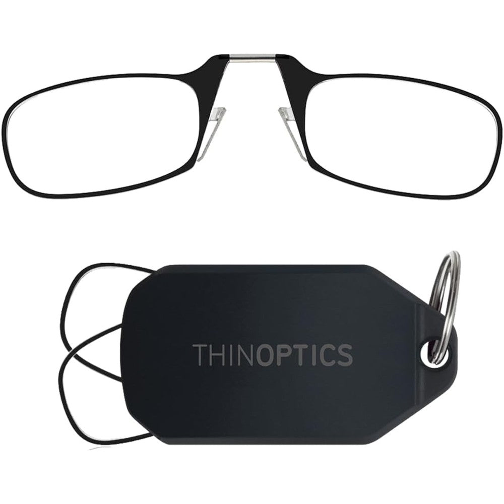 Always With You ThinOptics Keychain Reading Glasses front view of black frames.