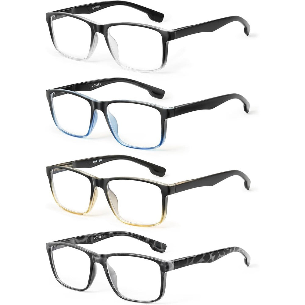 Jolisu 4 pack blue light blocking reading glasses for men front view