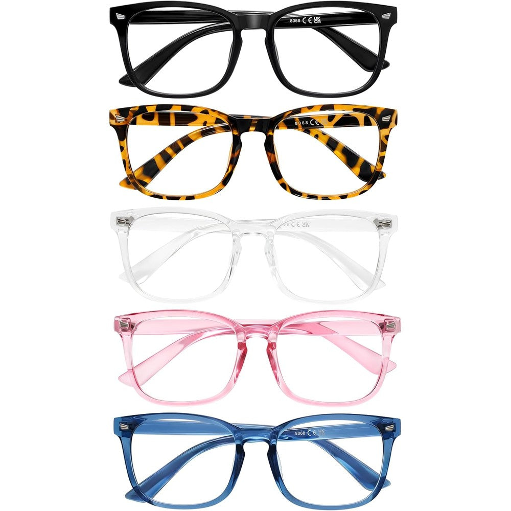 Aimisuv 5 pack blue light reading glasses front view multicolor frames