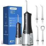 Operan Water Flosser front view showing 300ml tank and black finish for professional dental cleaning.