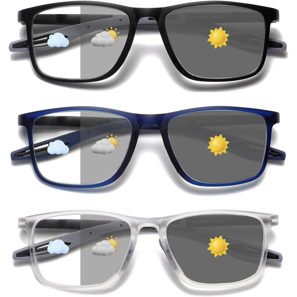 Hubeye photochromic reading glasses front view in matte black
