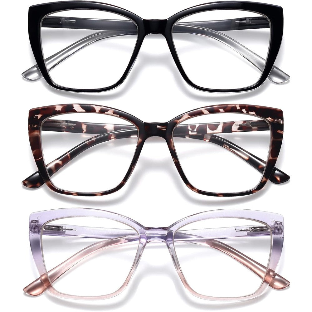 Oranzi 3 pack oversized cat eye blue light reading glasses front view