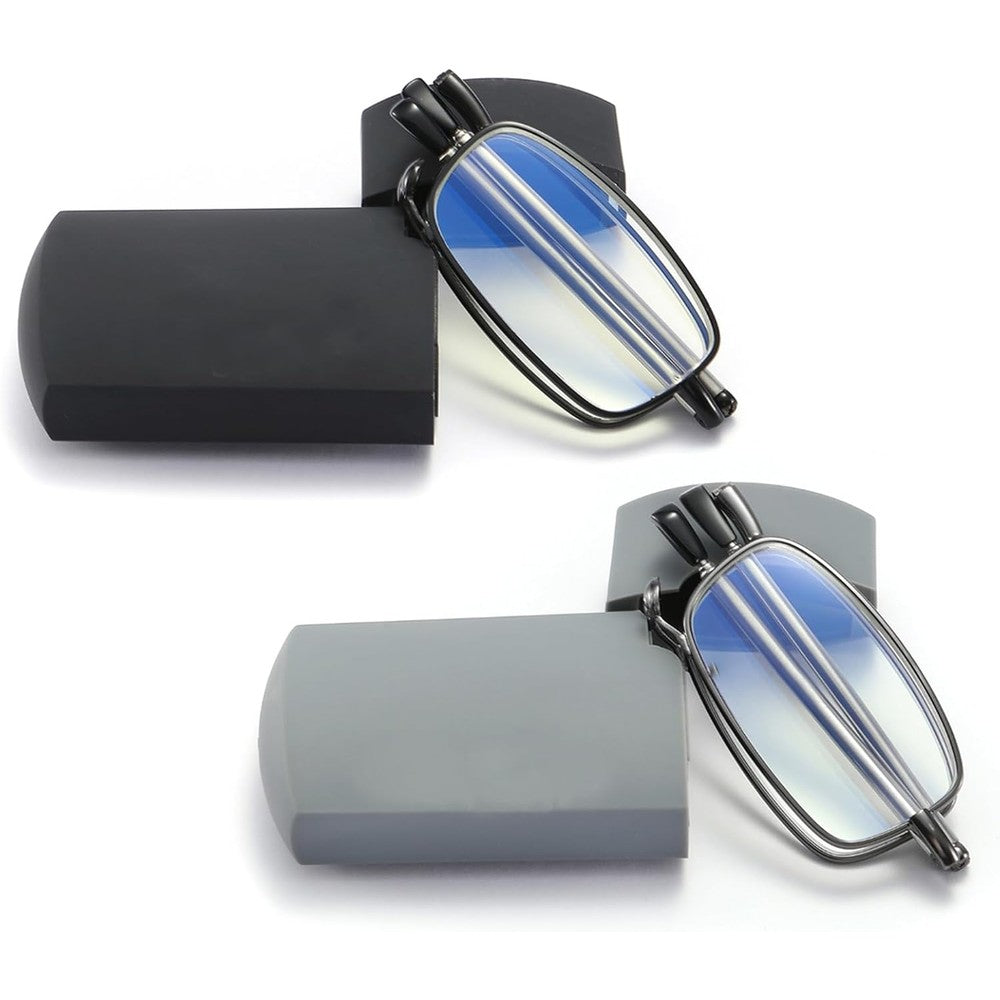 Sevenplus foldable reading glasses front view showing compact metal frames
