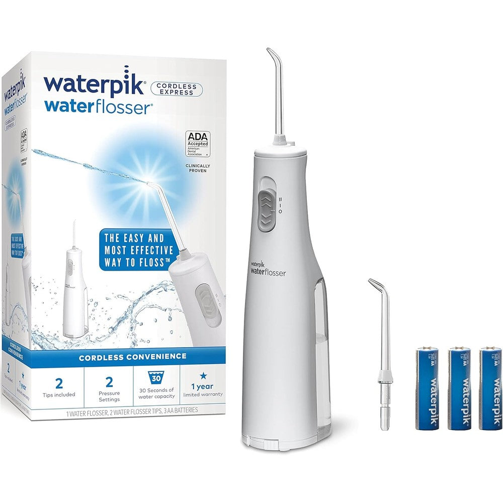 Waterpik Cordless Express Water Flosser front view portable dental irrigator