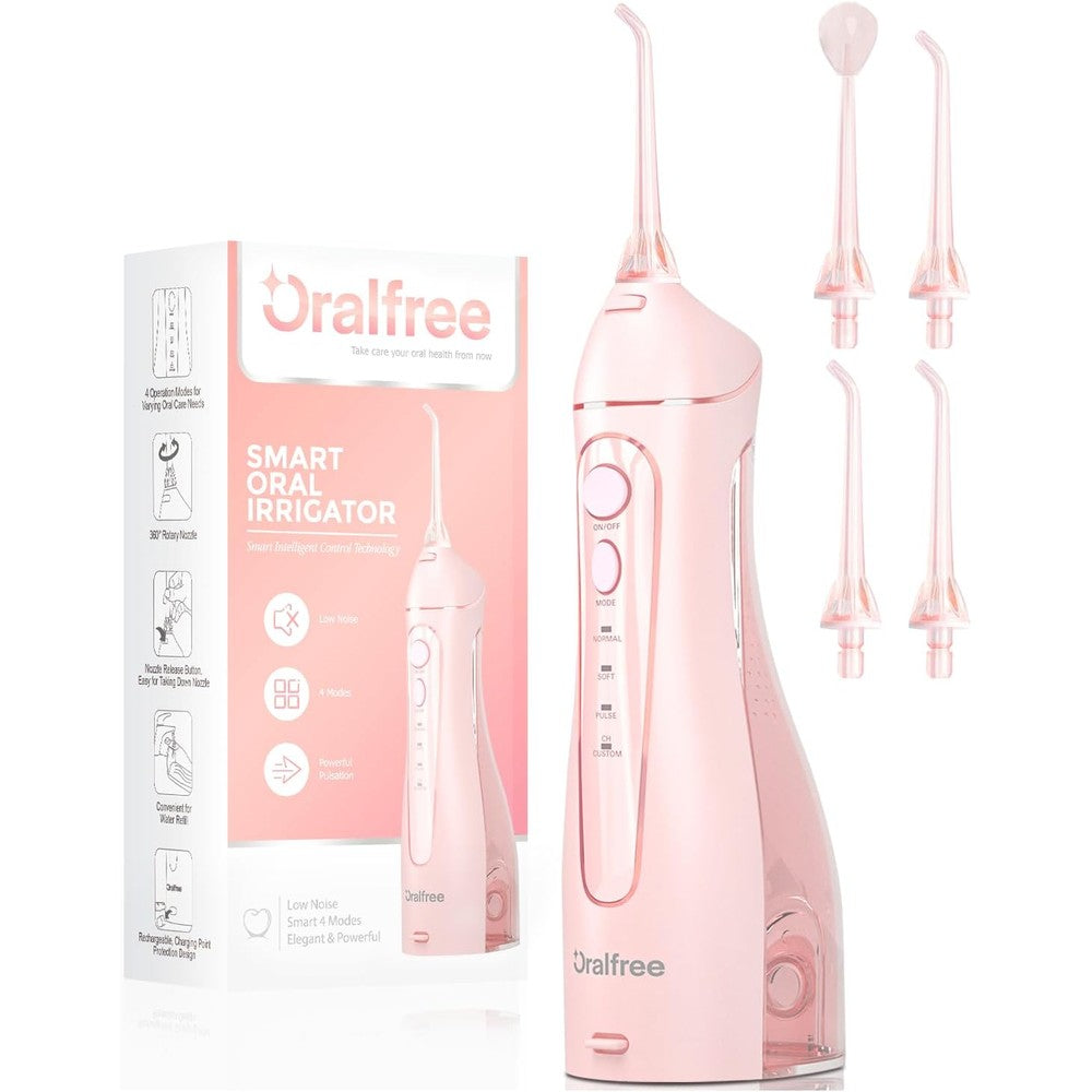 Oralfree Water Flosser Pink handheld unit for orthodontic care.