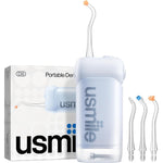 usmile C10 Portable Water Flosser front view showing sleek blue body and nozzle extension