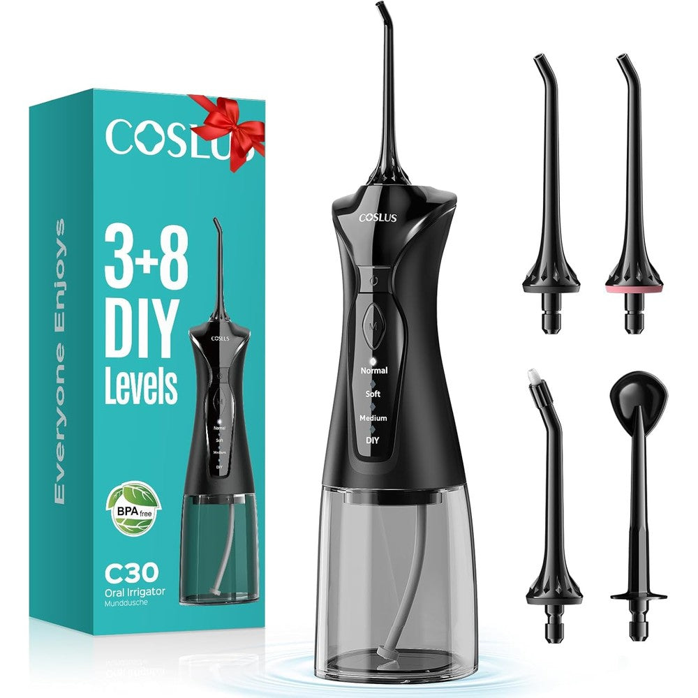 COSLUS Water Dental Flosser C30 front view in black