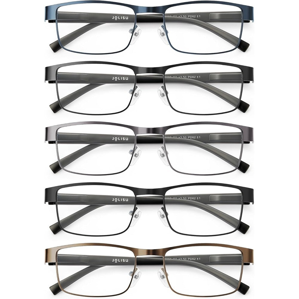 Jolisu 5 piece set of blue light blocking reading glasses front view