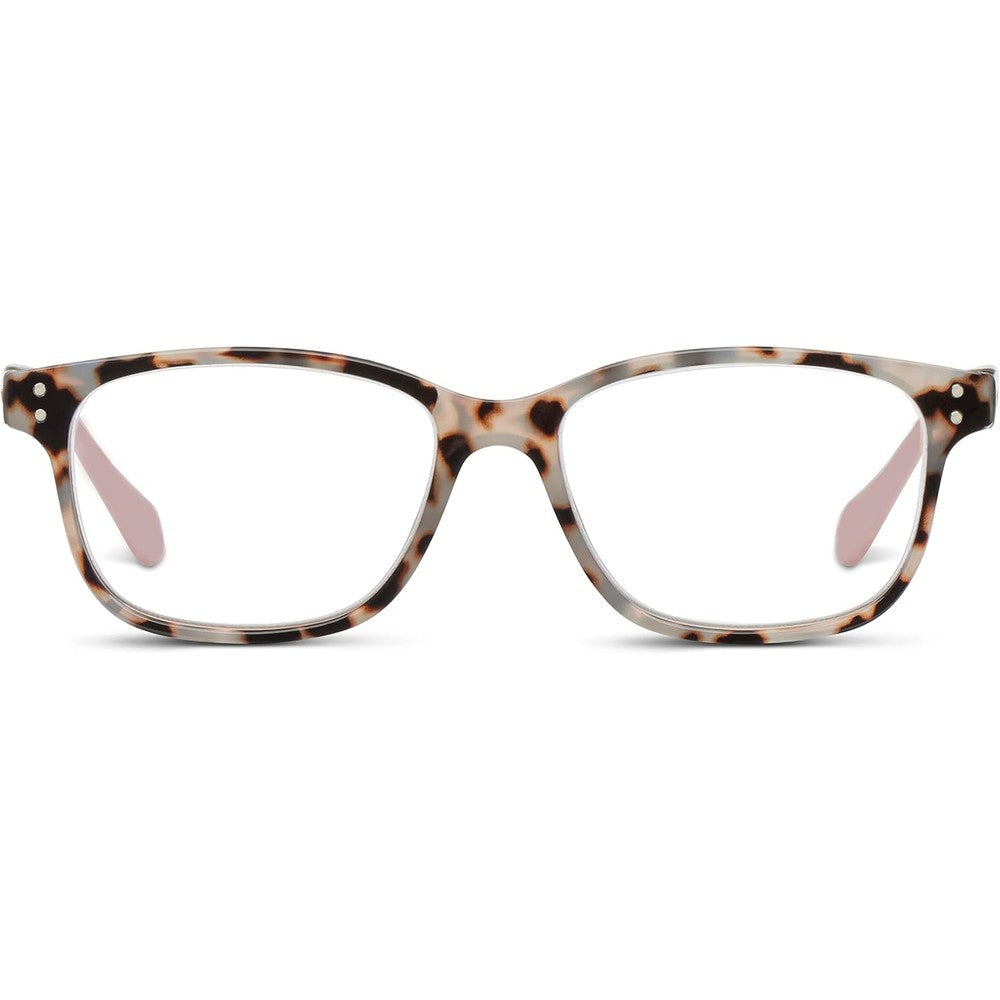 Peepers by PeeperSpecs Nature Walk grey and pink tortoise reading glasses front view