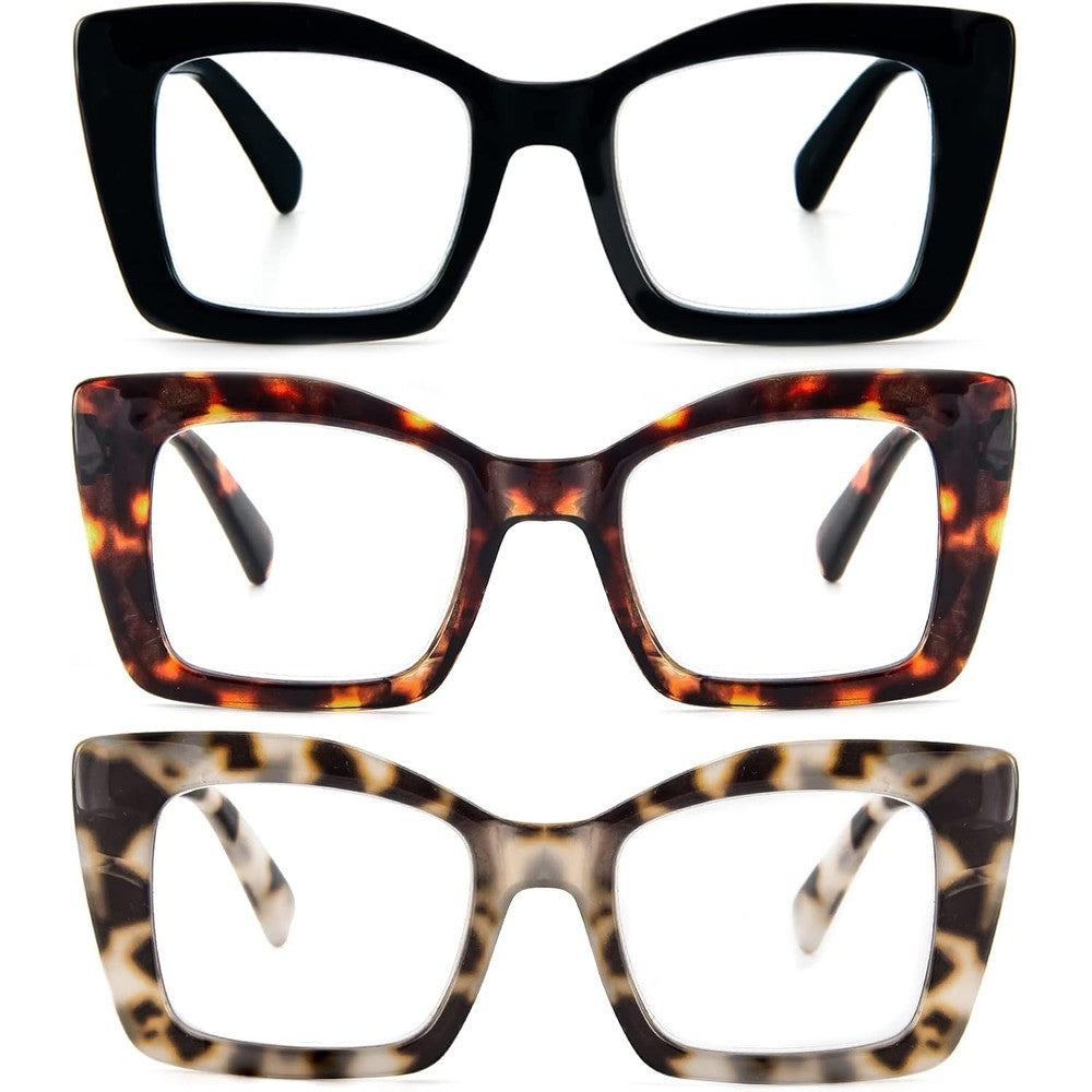 Reavee oversized square reading glasses front view blue light blocking
