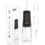iHealthia portable cordless water flosser front view displaying power buttons and modes