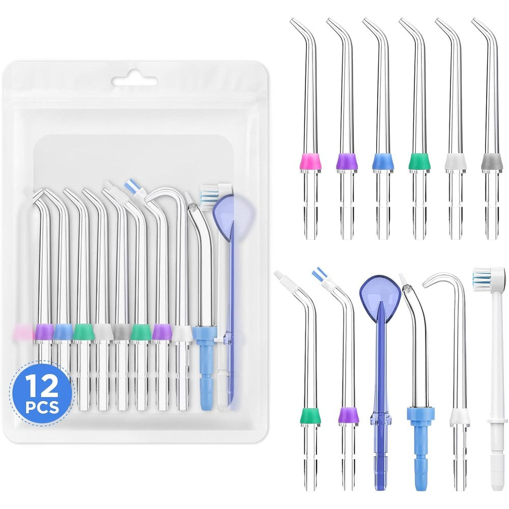 Oralphi 12 piece water flosser replacement tips set front view