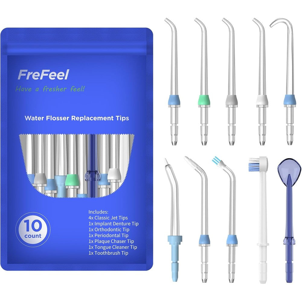 FreFeel replacement heads for Waterpik 10 piece set front view