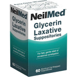 NeilMed Glycerin Laxative Suppositories 60 Count front box view for constipation relief