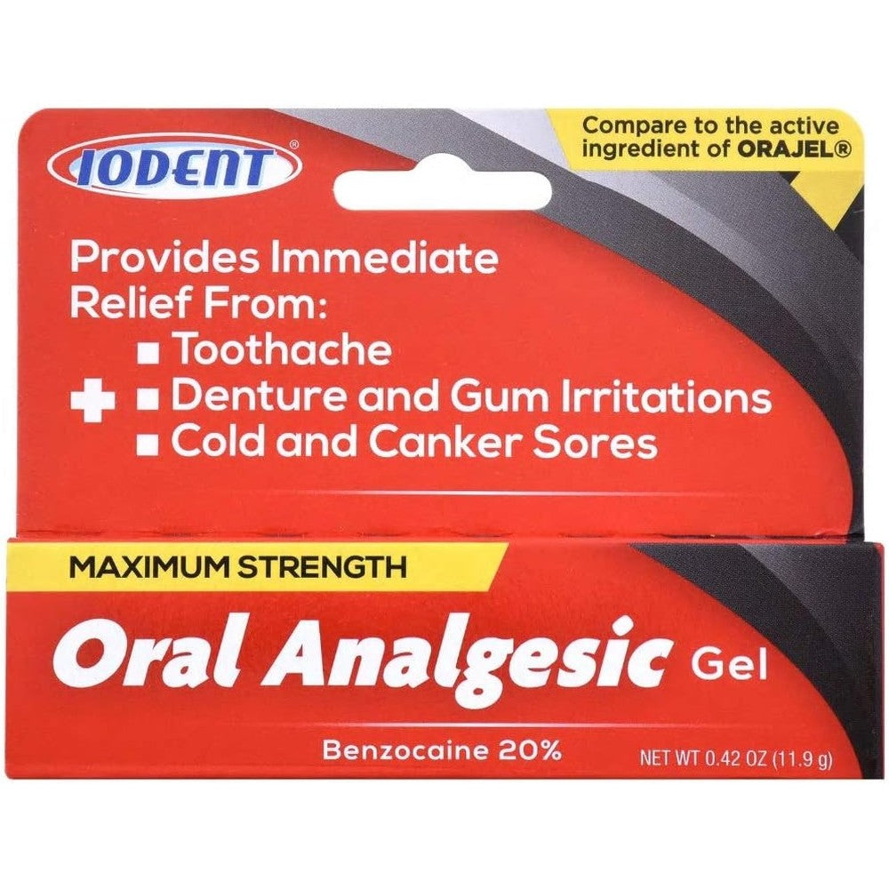 DDI Iodent Oral Analgesic Gel front view maximum strength pain relief