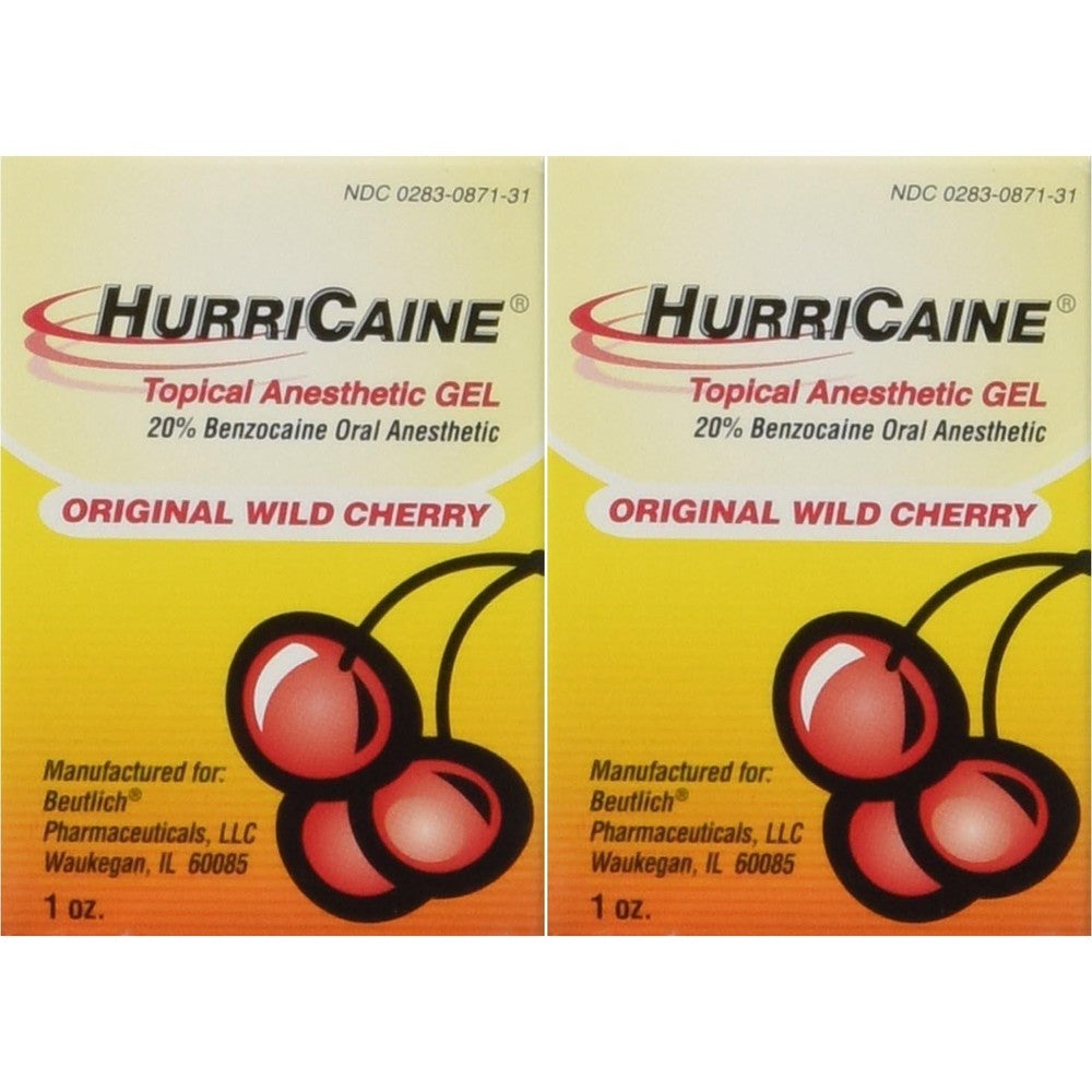 Beutlich Hurricaine Topical Anesthetic Gel Wild Cherry 1 Ounce jar front view for oral pain relief
