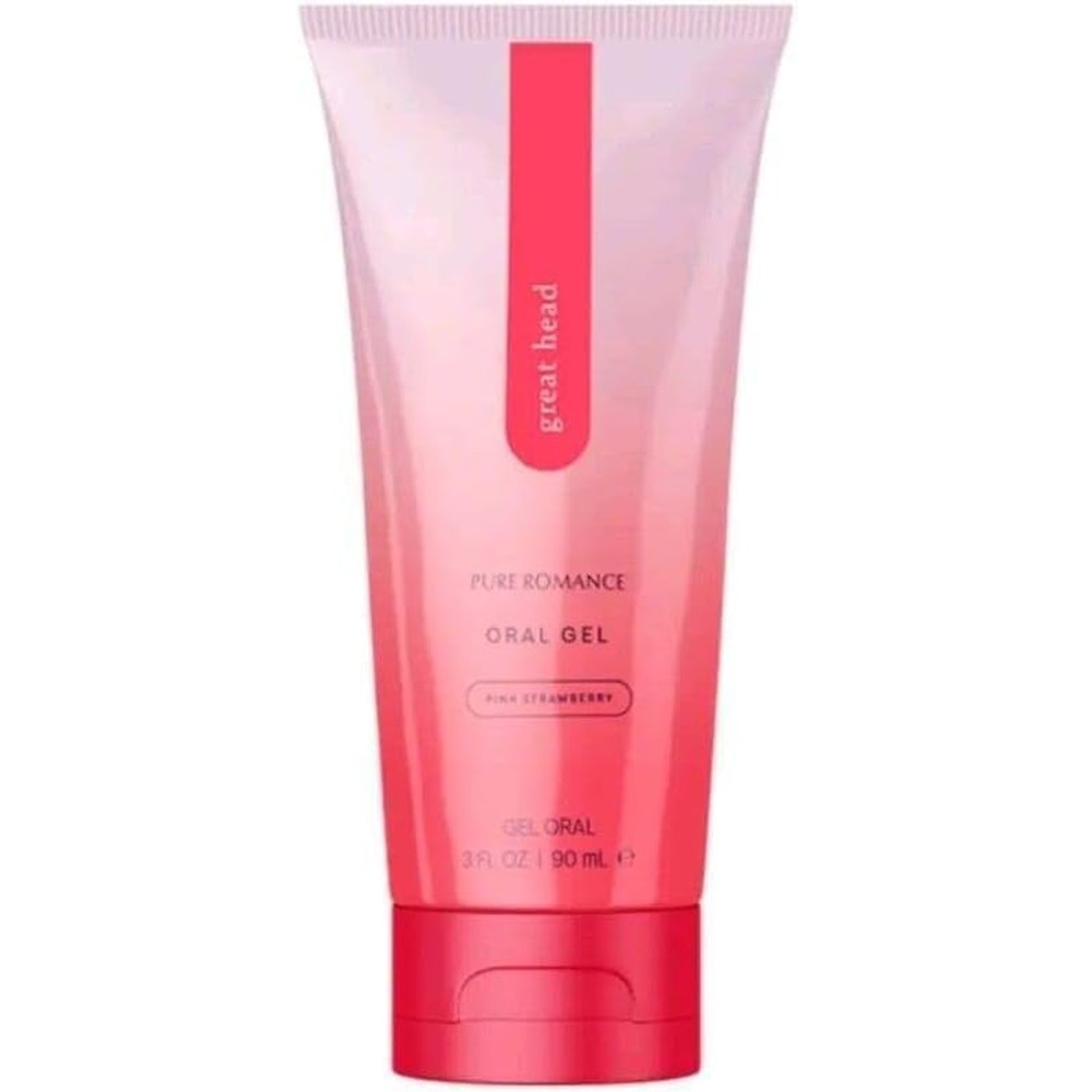 Pure Romance Great Head Oral Gel Pink Strawberry bottle front view premium imported sexual wellness gel